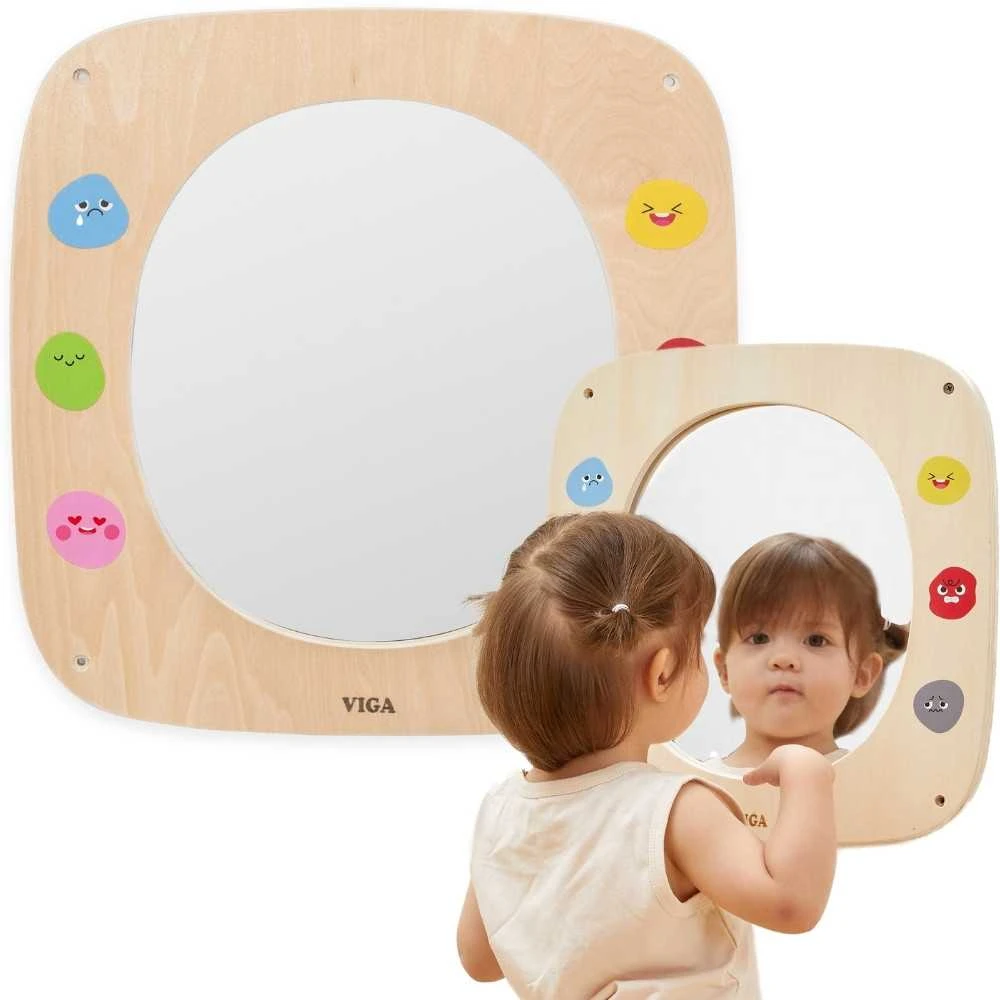 Viga Toys Medinė emocijų lenta vaikams su veidrodžiu VIGA