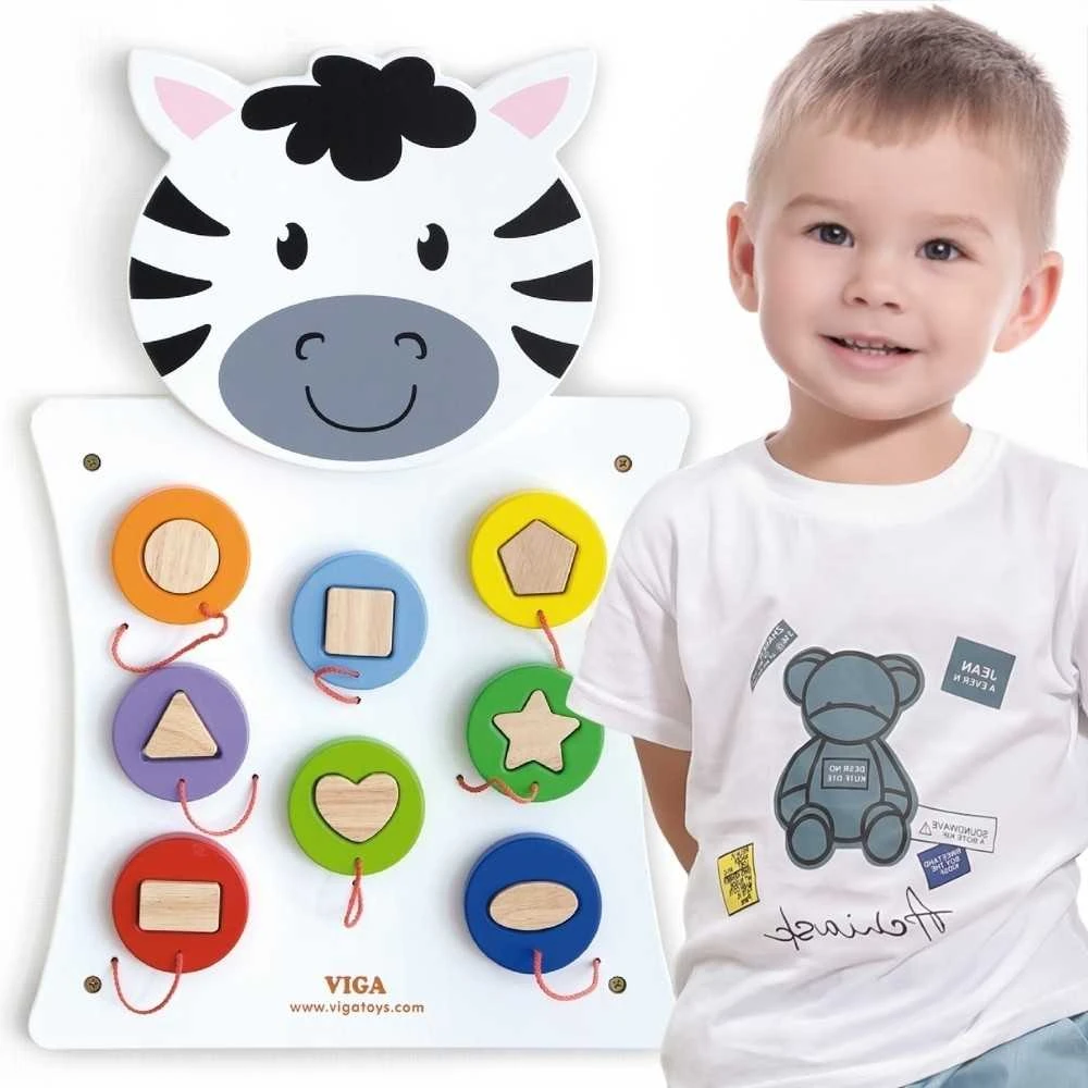 Medinė VIGA manipuliacinė lenta Zebras Montessori metodika