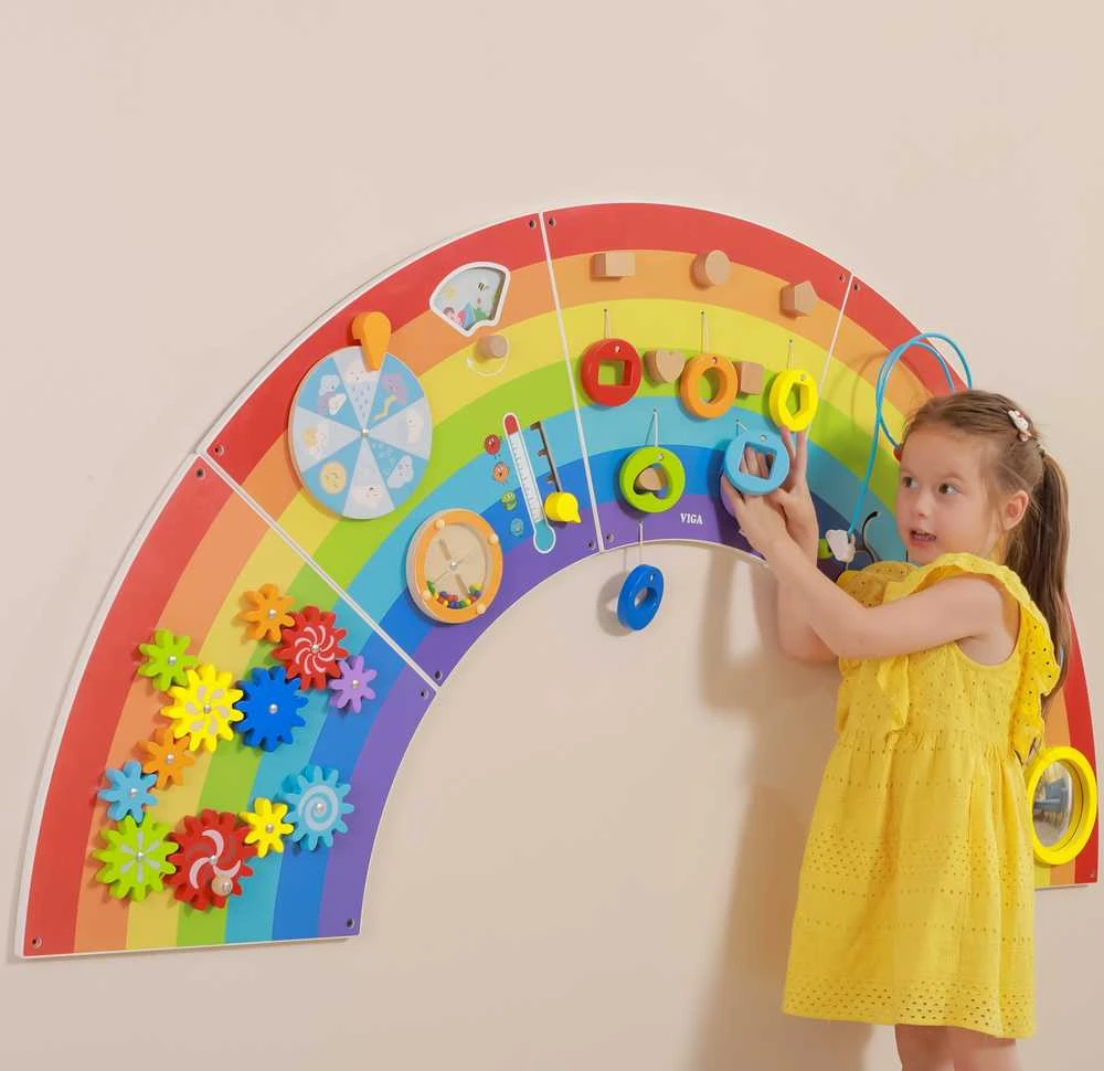 Viga Toys VIGA medinė sensorinė manipuliacinė lenta EDU Vaivorykštė