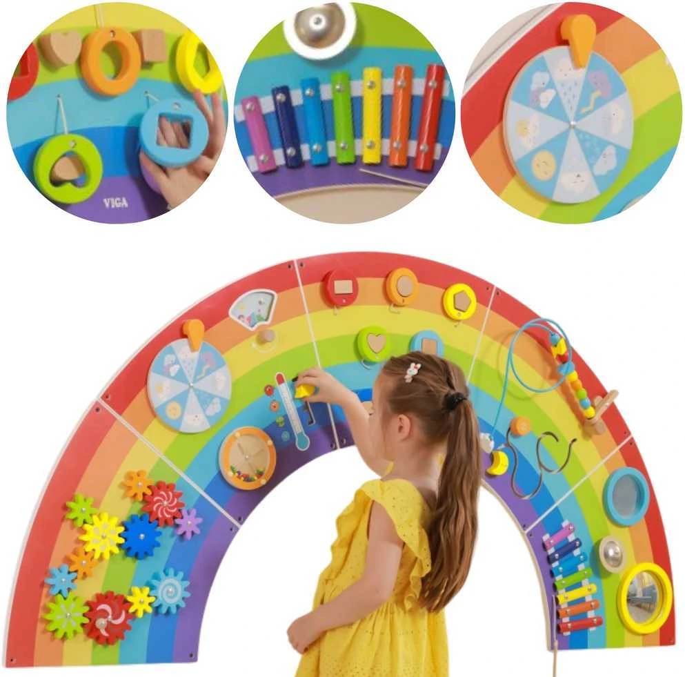 Viga Toys VIGA medinė sensorinė manipuliacinė lenta EDU Vaivorykštė