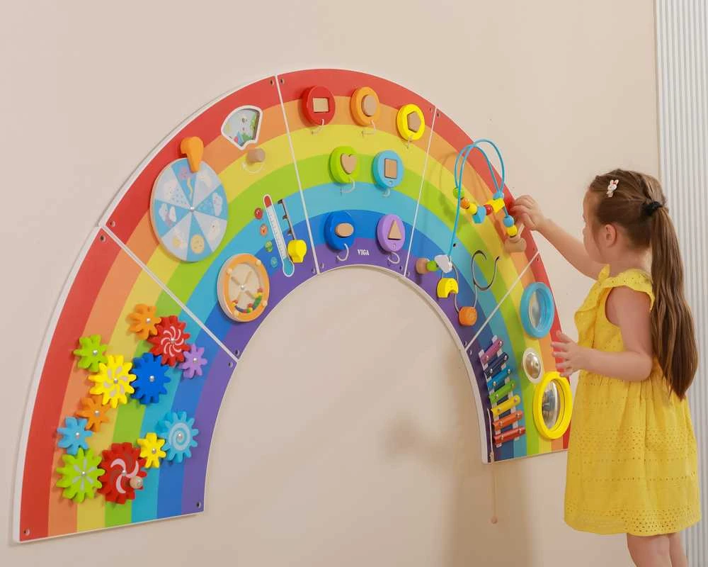Viga Toys VIGA medinė sensorinė manipuliacinė lenta EDU Vaivorykštė
