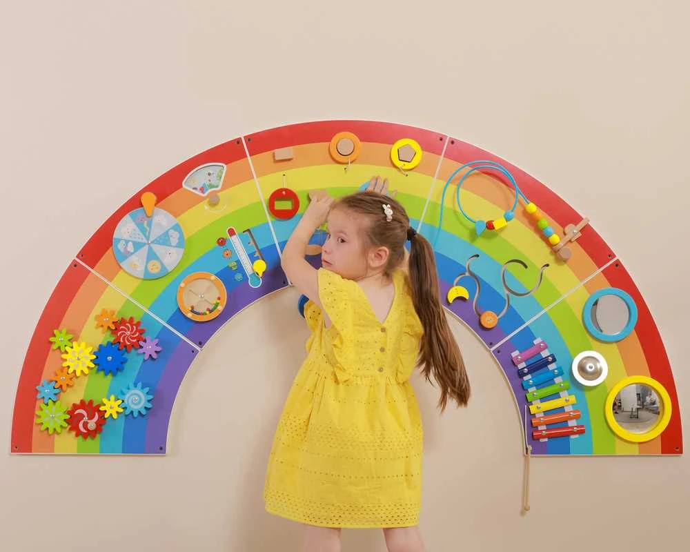 Viga Toys VIGA medinė sensorinė manipuliacinė lenta EDU Vaivorykštė