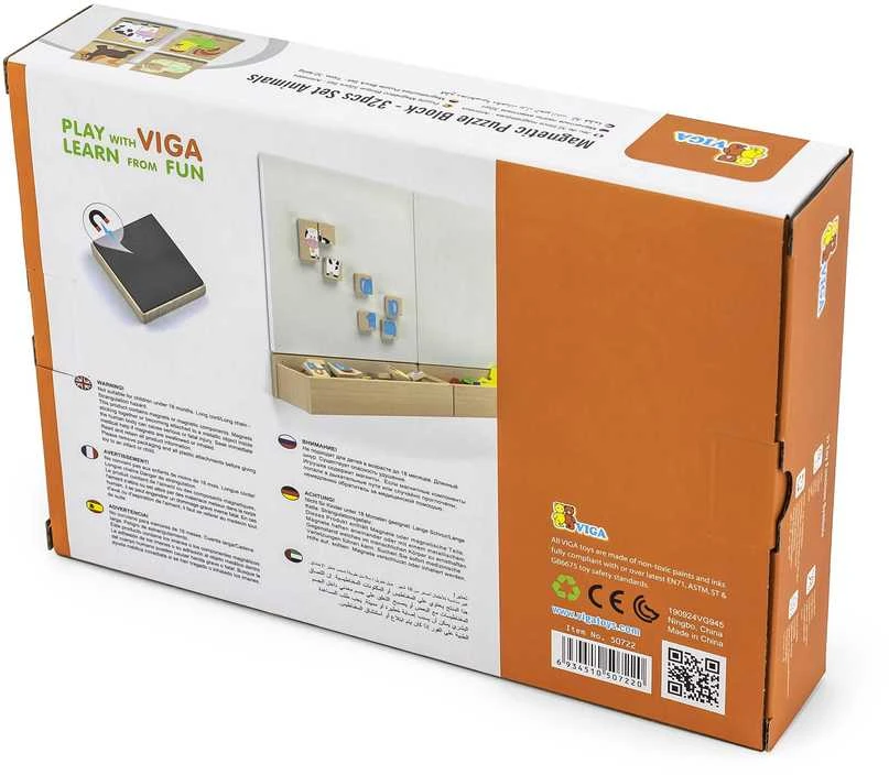 Viga Medinės Dėlionės Magnetinės Gyvūnai 32 Vienetai