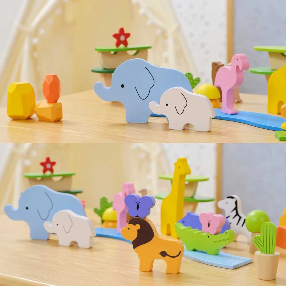 Viga Toys Medinių kaladėlių rinkinys VIGA Tropinių istorijų pasaulis 55 vnt