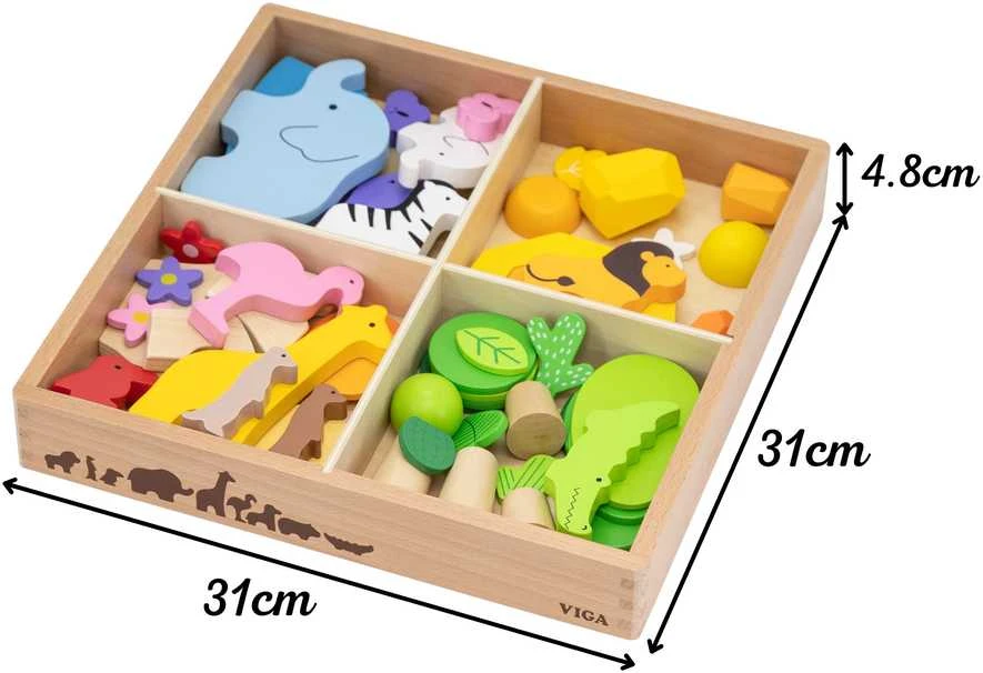 Viga Toys Medinių kaladėlių rinkinys VIGA Tropinių istorijų pasaulis 55 vnt