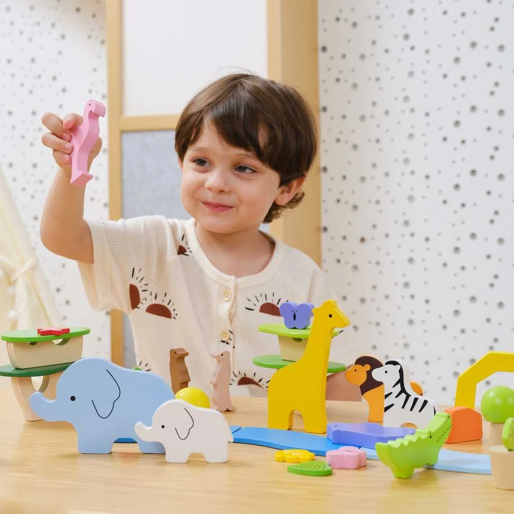 Viga Toys Medinių kaladėlių rinkinys VIGA Tropinių istorijų pasaulis 55 vnt