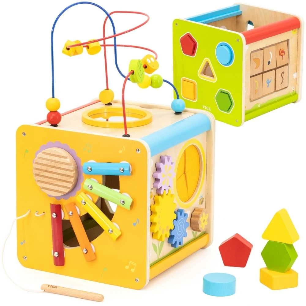 Viga Toys Viga edukacinė medinė kubelių užduočių dėžė 5in1