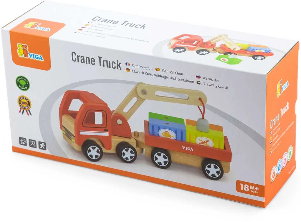 Viga Toys Medinis Kranas su Konteineriais