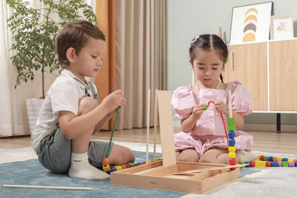 Viga medinis edinis žaidimas loginis karoliukai 104 Montessori elementai