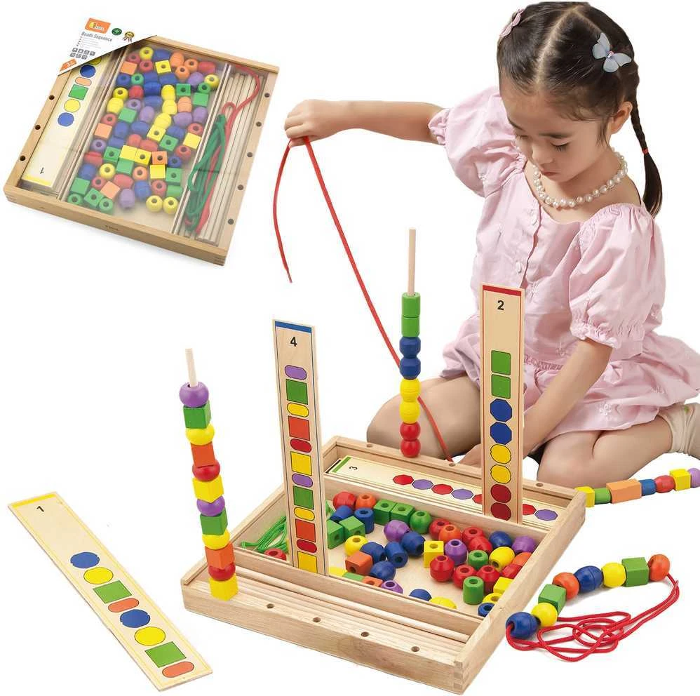 Viga medinis edinis žaidimas loginis karoliukai 104 Montessori elementai