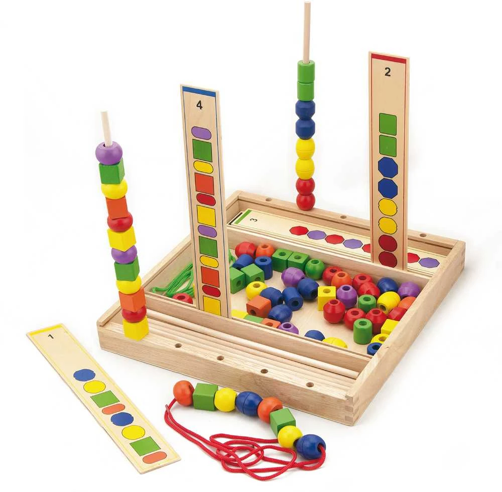 Viga medinis edinis žaidimas loginis karoliukai 104 Montessori elementai