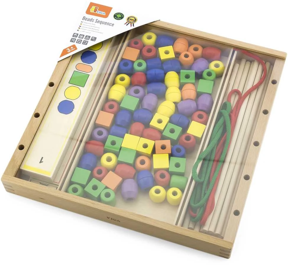 Viga medinis edinis žaidimas loginis karoliukai 104 Montessori elementai