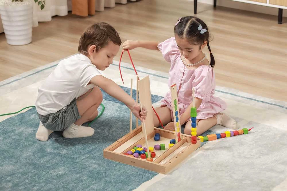 Viga medinis edinis žaidimas loginis karoliukai 104 Montessori elementai