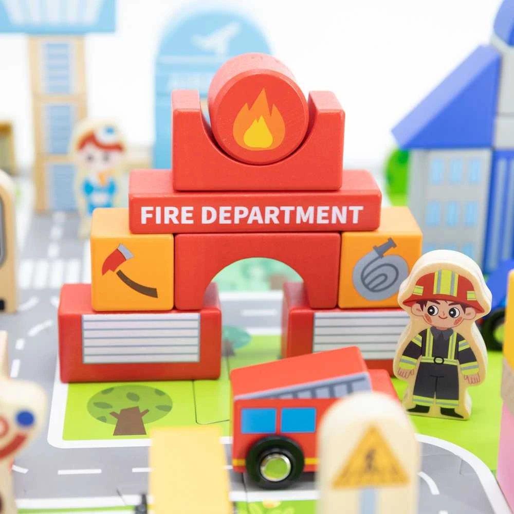 Viga Toys Viga Medinis Miesto Statybos Rinkinys Su Dėžute