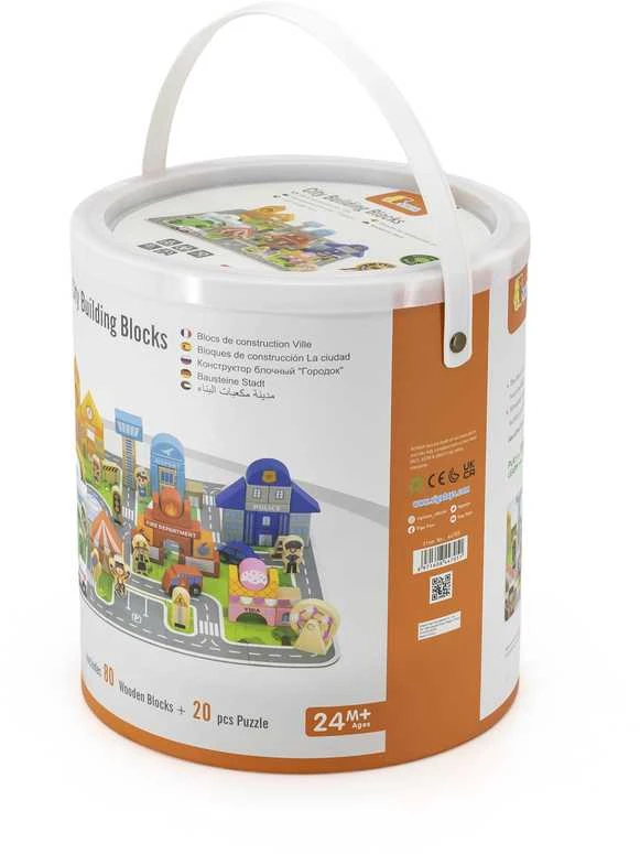 Viga Toys Viga Medinis Miesto Statybos Rinkinys Su Dėžute