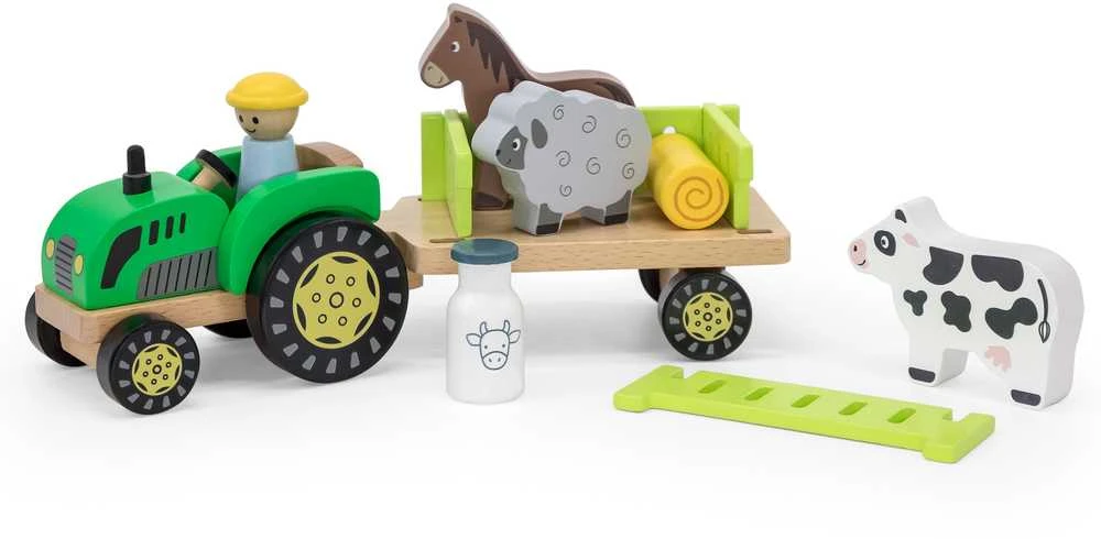 Viga Toys Viga 44680 Medinis traktorius su priekaba ir gyvūnais
