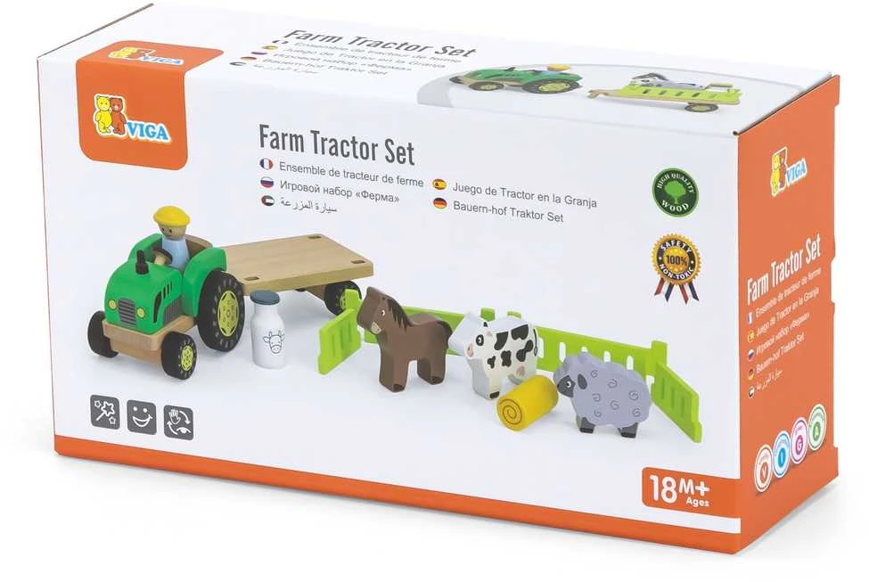 Viga Toys Viga 44680 Medinis traktorius su priekaba ir gyvūnais