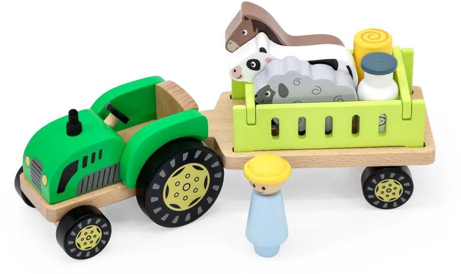 Viga Toys Viga 44680 Medinis traktorius su priekaba ir gyvūnais