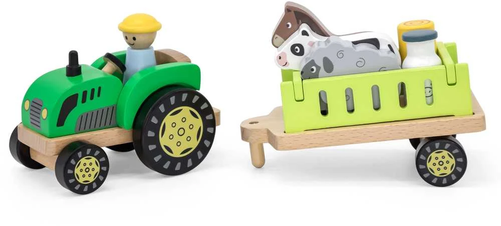 Viga Toys Viga 44680 Medinis traktorius su priekaba ir gyvūnais