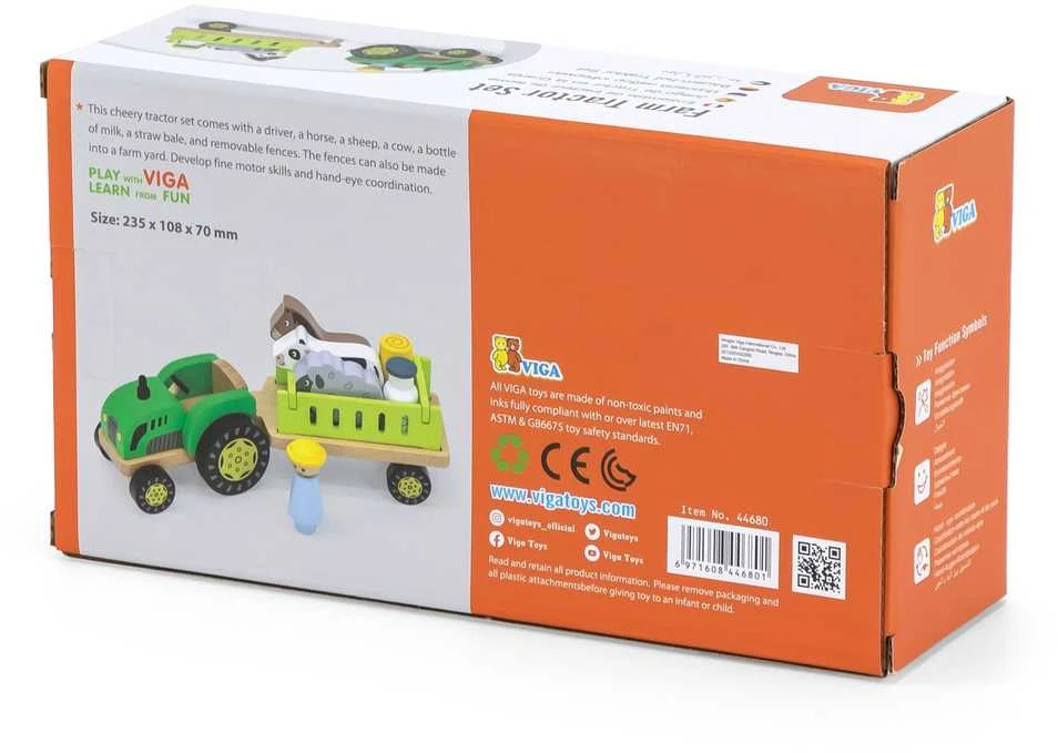 Viga Toys Viga 44680 Medinis traktorius su priekaba ir gyvūnais