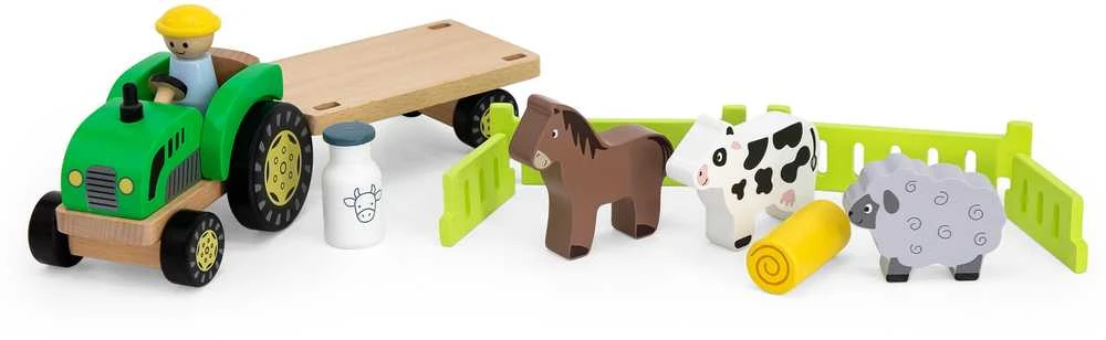 Viga Toys Viga 44680 Medinis traktorius su priekaba ir gyvūnais