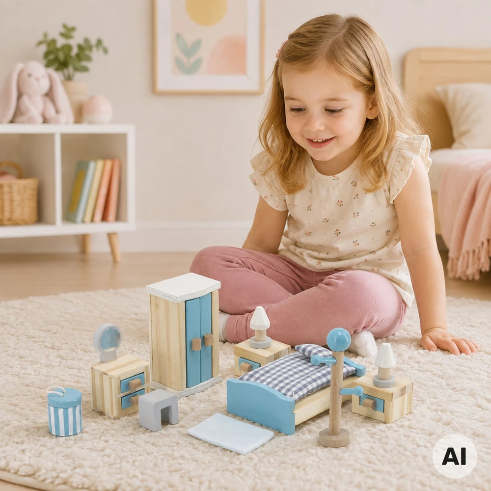 Viga Toys VIGA Lėlių namelis Baldai Miegamajam