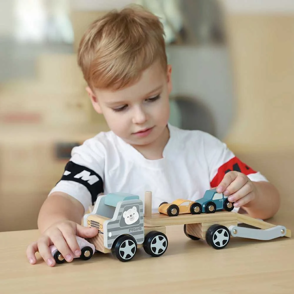 VIGA Medinė automobilių pervežimo priemonė su automobiliukais