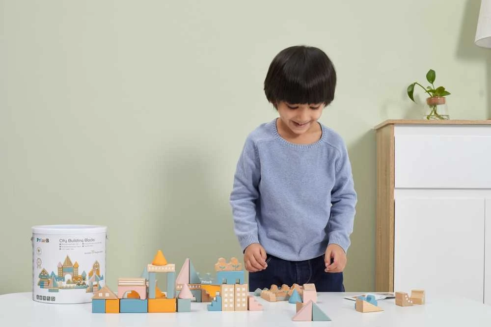 „Viga Polarb“ mediniai blokai Miesto blokai 50 Montessori elementų