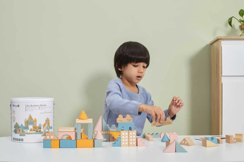 „Viga Polarb“ mediniai blokai Miesto blokai 50 Montessori elementų