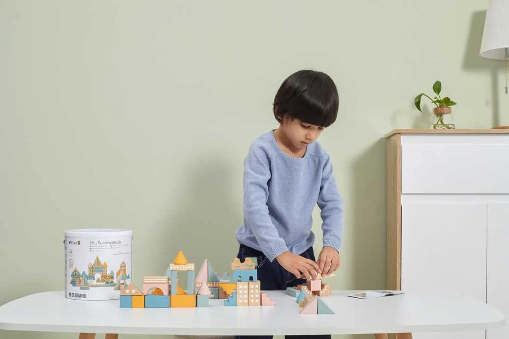 „Viga Polarb“ mediniai blokai Miesto blokai 50 Montessori elementų