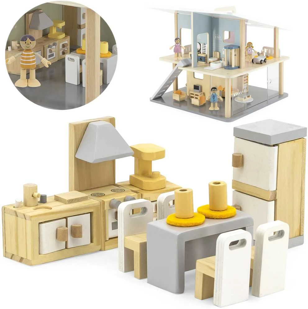 Viga Toys VIGA PolarB Dollhouse Furniture Set Kitchen Dining Room