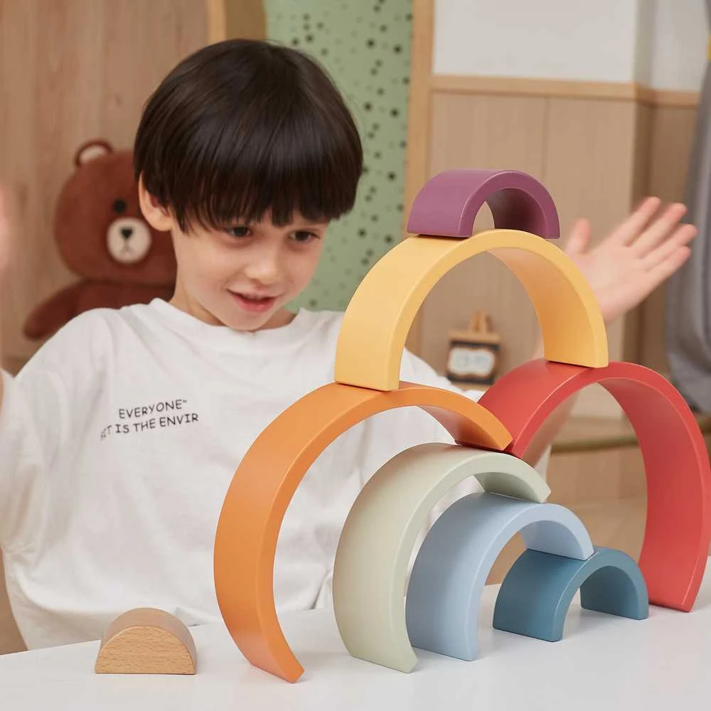 Viga Toys VIGA Medinė Tęcza Dėlionė Klockai Montessori