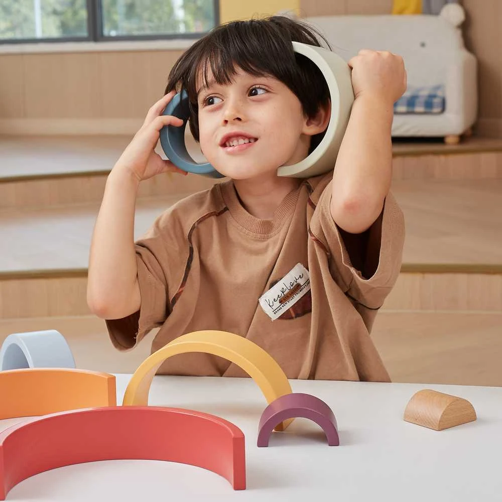 Viga Toys VIGA Medinė Tęcza Dėlionė Klockai Montessori