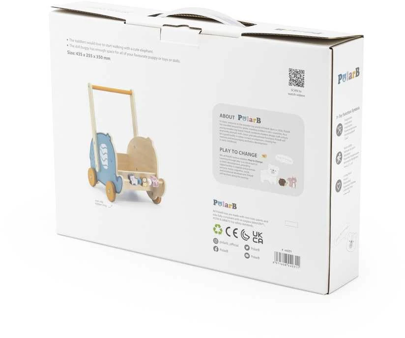 Viga Toys VIGA PolarB Wooden 2-in-1 Stroller, Walker, Elephant