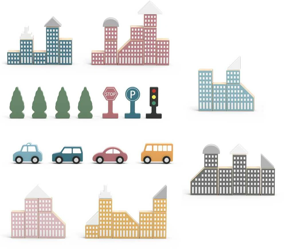 Viga Toys „Viga Polarb“ medinis tyčiojimasis su „Blocks City 56 EL“.