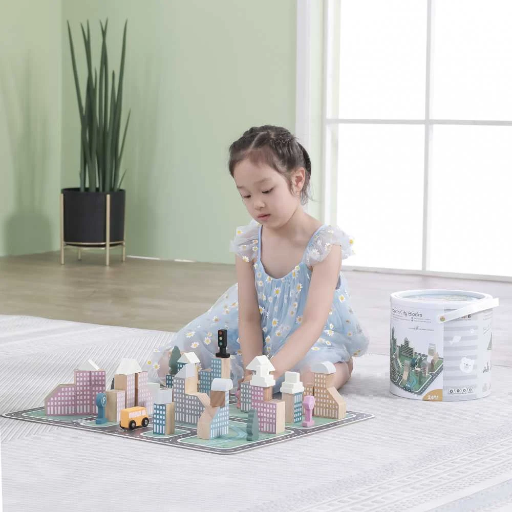 Viga Toys „Viga Polarb“ medinis tyčiojimasis su „Blocks City 56 EL“.