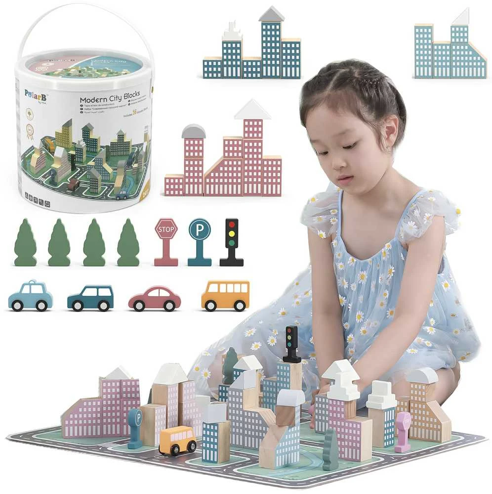 Viga Toys „Viga Polarb“ medinis tyčiojimasis su „Blocks City 56 EL“.