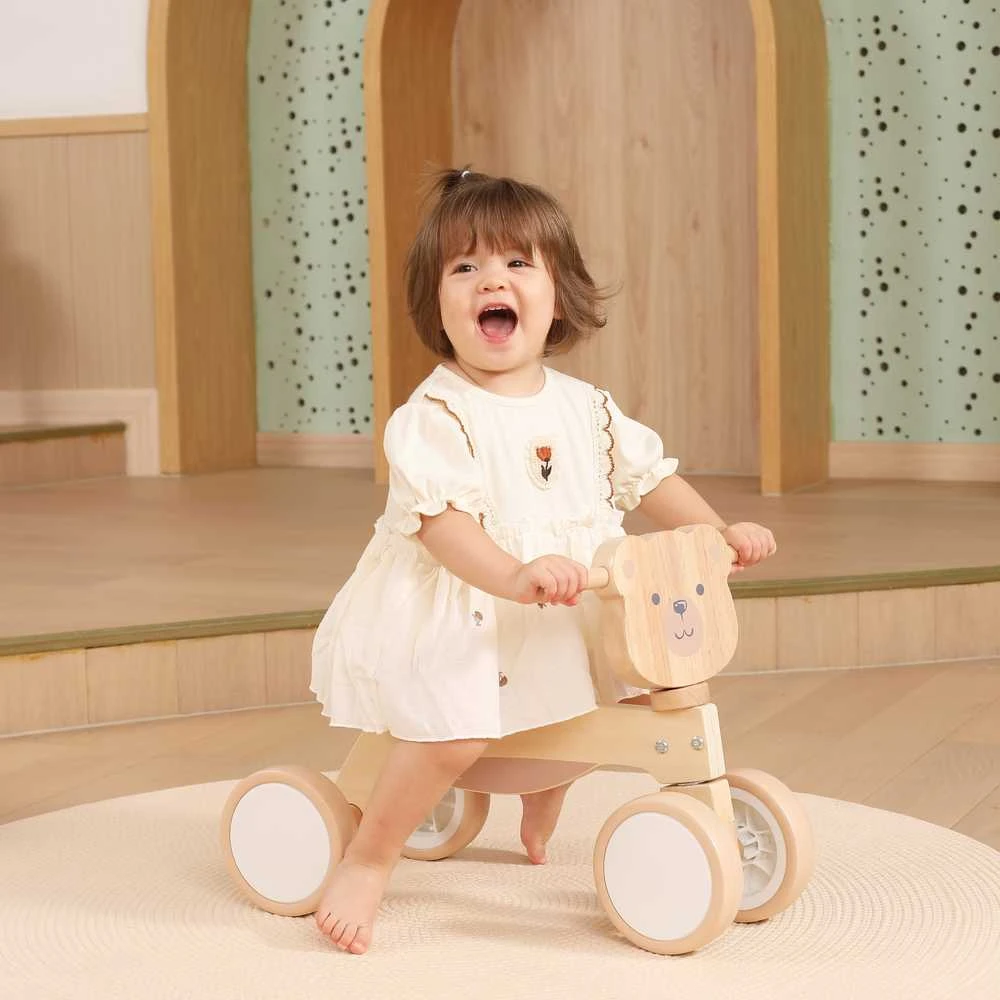 Viga Toys Medinis triratukas Rudas meškiukas su minkštais ratukais VIGA PolarB