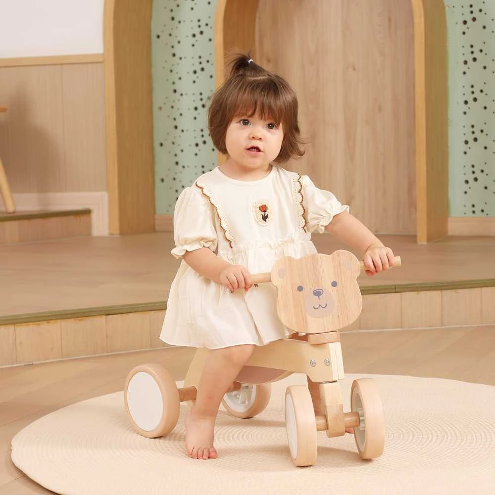 Viga Toys Medinis triratukas Rudas meškiukas su minkštais ratukais VIGA PolarB