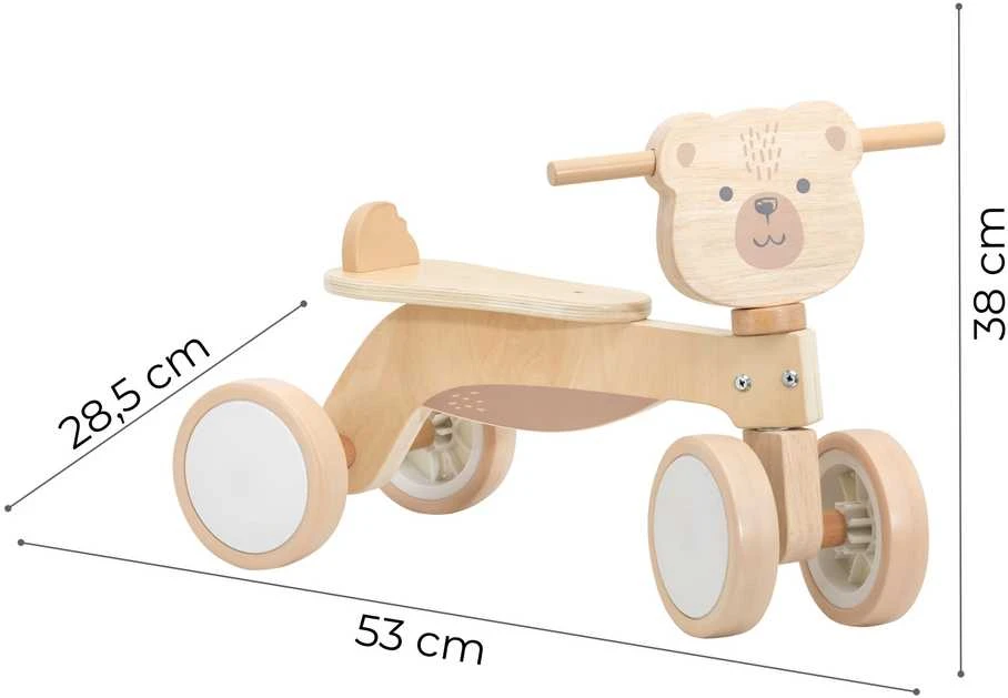 Viga Toys Medinis triratukas Rudas meškiukas su minkštais ratukais VIGA PolarB