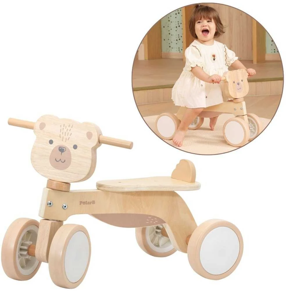 Viga Toys Medinis triratukas Rudas meškiukas su minkštais ratukais VIGA PolarB
