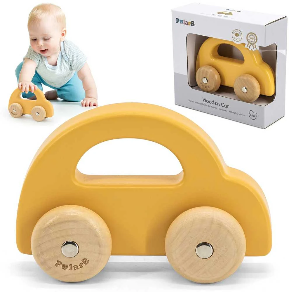 Viga Toys VIGA Medinis Stumiamas Automobilis Geltonas