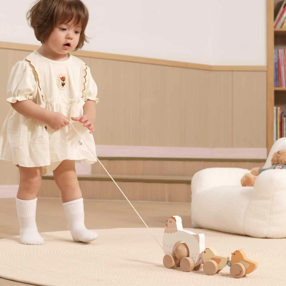 Viga Toys VIGA PolarB medinė vištelė su viščiukais traukimui