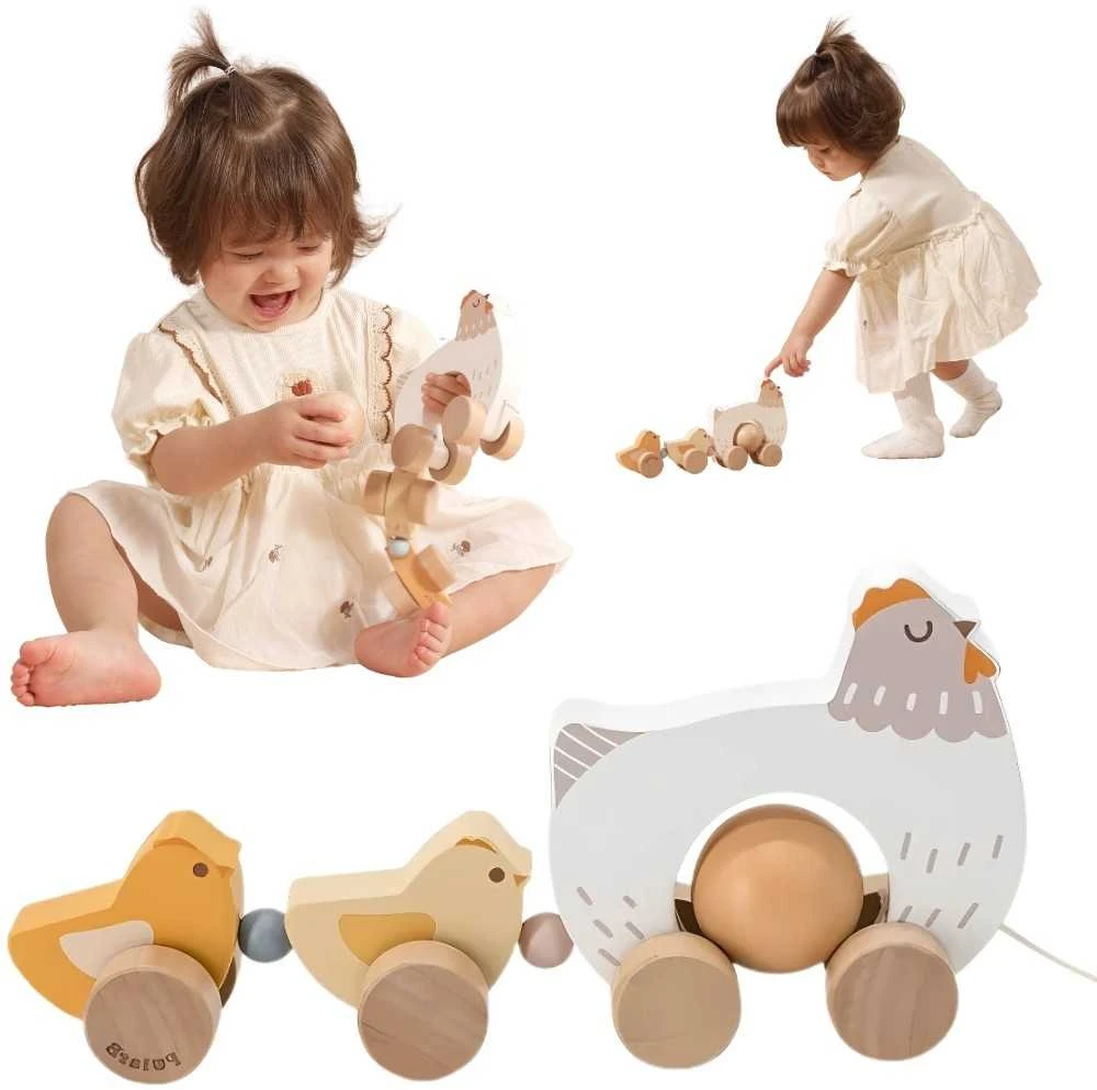 Viga Toys VIGA PolarB medinė vištelė su viščiukais traukimui