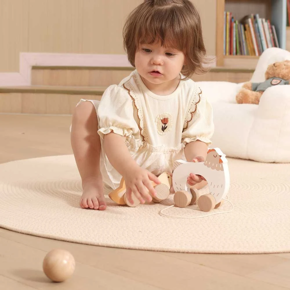 Viga Toys VIGA PolarB medinė vištelė su viščiukais traukimui