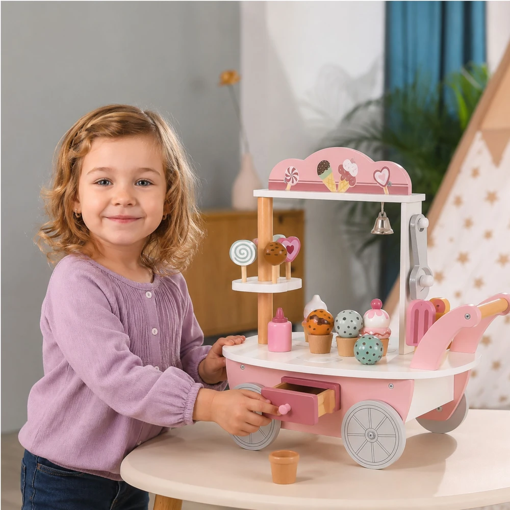 Viga Toys VIGA Cukraninė Lodziarnia 3w1 - Pasiruošęs žaisti su saldumynais