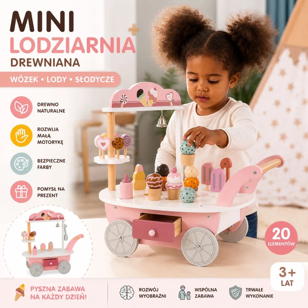 Viga Toys VIGA Cukraninė Lodziarnia 3w1 - Pasiruošęs žaisti su saldumynais