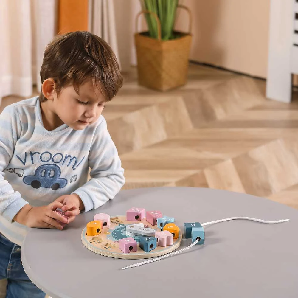 VIGA Montessori laikrodis formų rūšiuoklis – spalvų siuvinėjimas