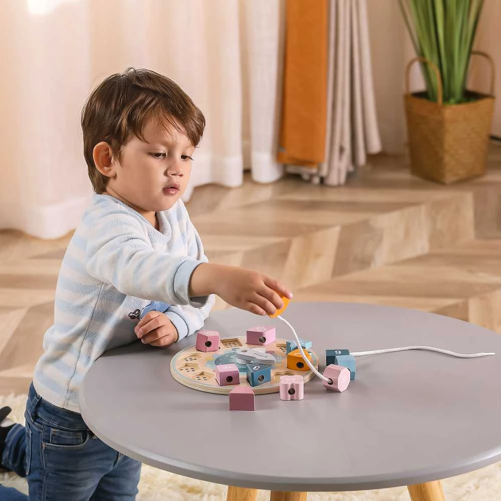 VIGA Montessori laikrodis formų rūšiuoklis – spalvų siuvinėjimas