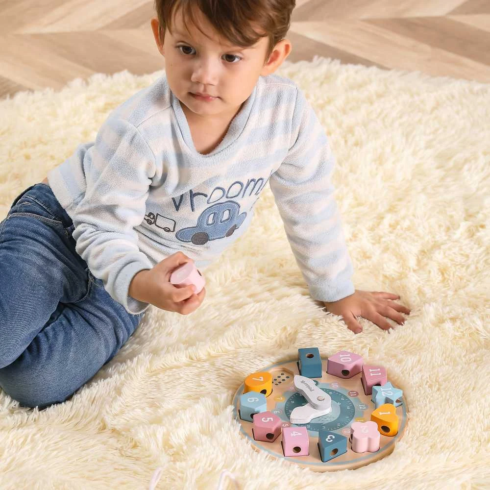 VIGA Montessori laikrodis formų rūšiuoklis – spalvų siuvinėjimas
